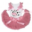 White Baby Pettitop Dusty Pink Ruffles & Bows & Milk Cow Print & Dusty Pink Newborn Pettiskirt NN278